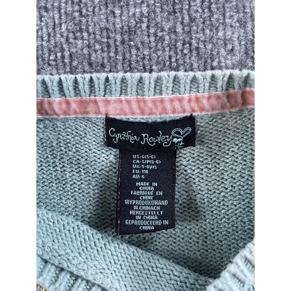 Cynthia Rowley Girls Blue Unicorn Knit Sweater Pink Fringe Mane Gold Horn Size 6